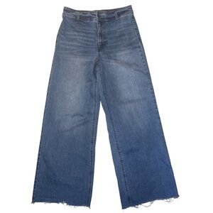 OAT New York Wide Leg High Rise Raw Edge Hem Medium Wash Jeans Denim Size 30